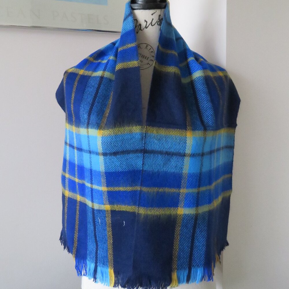 Blue & Gold Plaid Winter Shawl